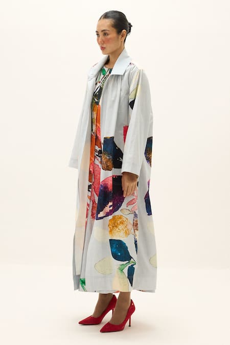 Buy_Kharakapas_Blue Cotton Pastel Aura Trench Coat _Online_at_Aza_Fashions