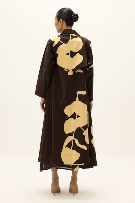 Kharakapas Sepia Cotton Trench Coat 