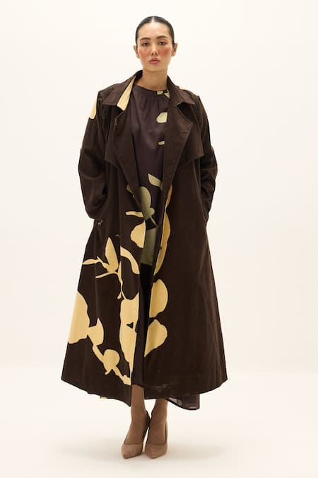 Kharakapas Sepia Cotton Trench Coat 