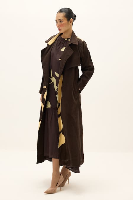 Kharakapas_Brown Cotton Sepia Trench Coat _Online_at_Aza_Fashions