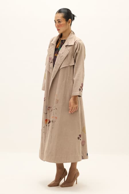 Kharakapas_Taupe Cotton Trench Coat _Online_at_Aza_Fashions