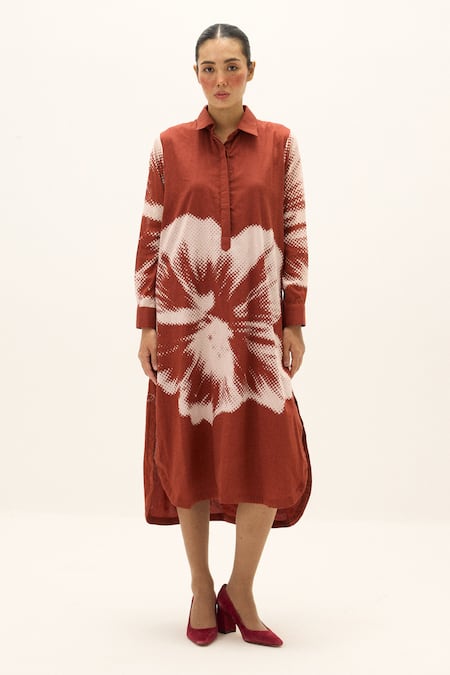 Kharakapas Hibisca Print Shirt Dress 