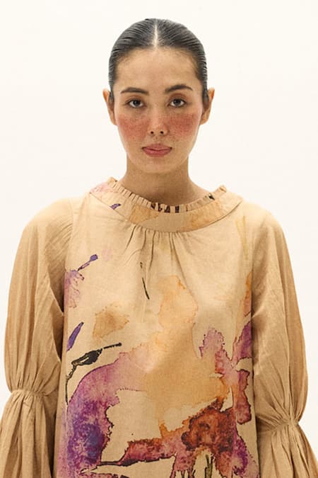 Kharakapas_Multi Color Cotton High Neck Fernway Dress _Online_at_Aza_Fashions