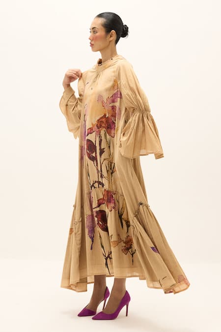 Buy_Kharakapas_Multi Color Cotton High Neck Fernway Dress _Online_at_Aza_Fashions