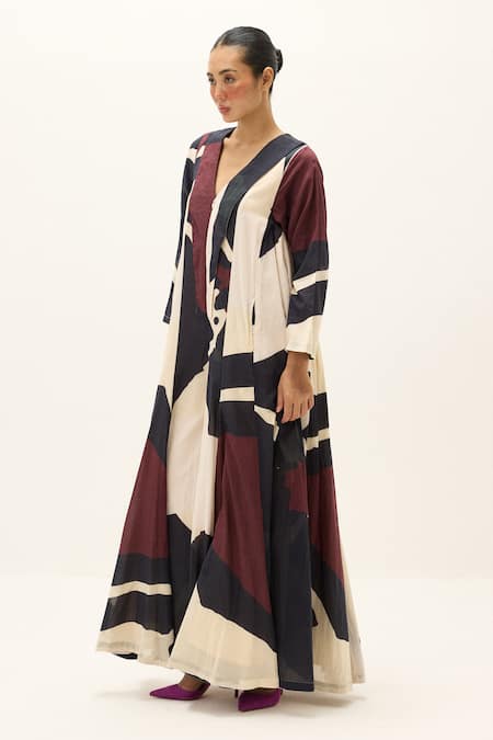 Kharakapas_Burgundy Cotton V-neck Ella Jumpsuit _Online_at_Aza_Fashions