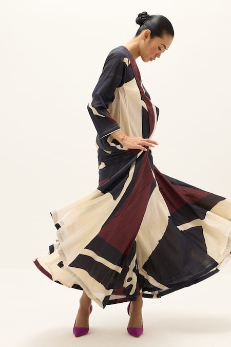 Shop_Kharakapas_Burgundy Cotton V-neck Ella Jumpsuit _Online_at_Aza_Fashions