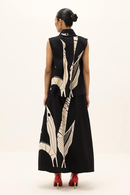 Kharakapas Palmsway Print Vest With Flared Pant 