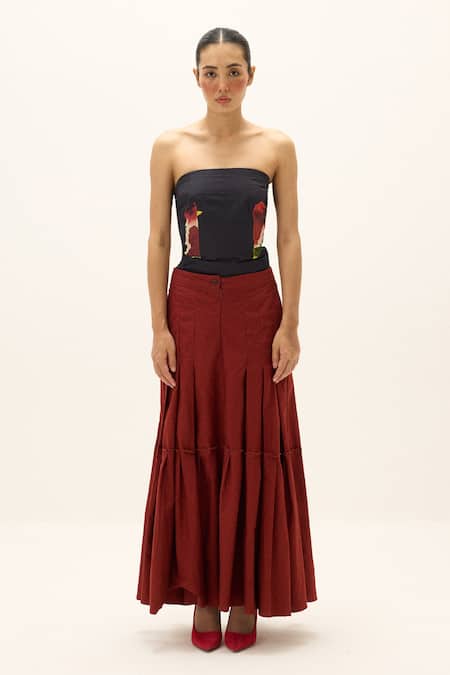 Kharakapas_Navy Cotton Bandeau Neck Nyssa Corset Top _Online_at_Aza_Fashions