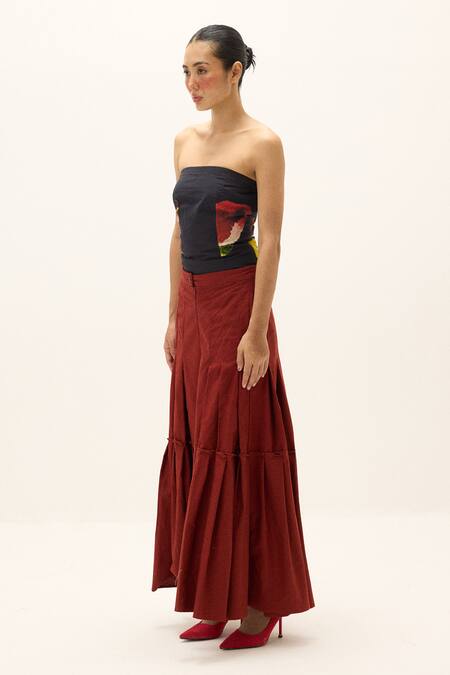 Buy_Kharakapas_Navy Cotton Bandeau Neck Nyssa Corset Top _Online_at_Aza_Fashions