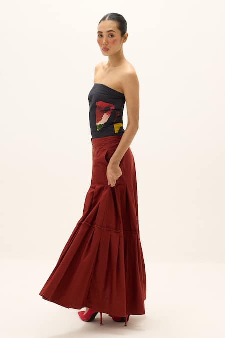 Shop_Kharakapas_Navy Cotton Bandeau Neck Nyssa Corset Top _Online_at_Aza_Fashions