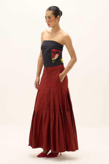 Kharakapas_Navy Cotton Bandeau Neck Nyssa Corset Top _at_Aza_Fashions