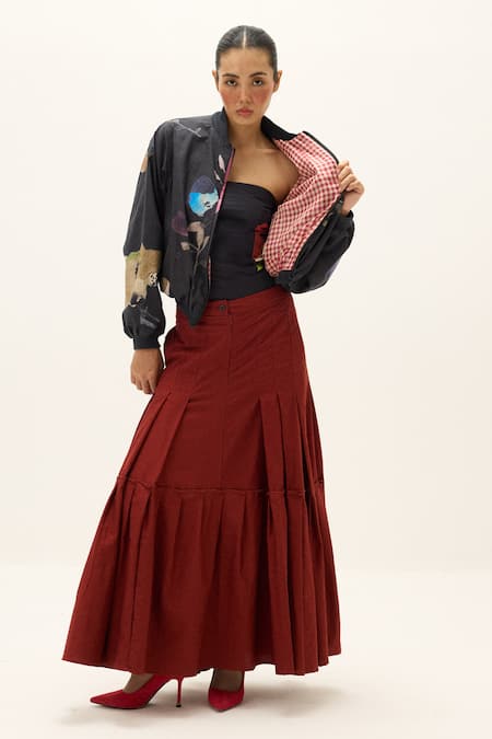 Buy_Kharakapas_Charcoal Cotton, Oxford Round Neck Irelune Bomber Jacket 