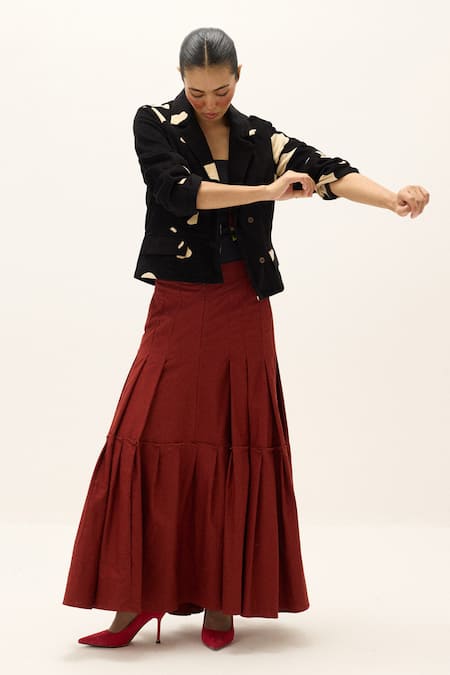 Kharakapas_Black Cotton, Corduroy Chia Printed Blazer _Online_at_Aza_Fashions