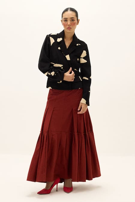 Shop_Kharakapas_Black Cotton, Corduroy Chia Printed Blazer _Online_at_Aza_Fashions