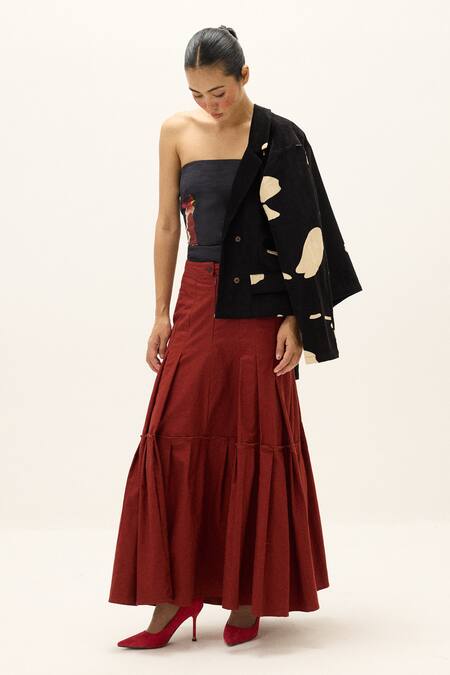 Kharakapas_Black Cotton, Corduroy Chia Printed Blazer _at_Aza_Fashions