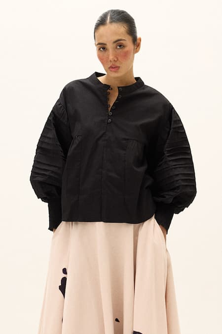 Kharakapas_Black Cotton High Neck Ziva Top _Online_at_Aza_Fashions