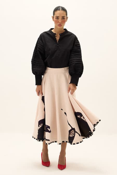 Shop_Kharakapas_White Corduroy, Cotton Foil Printing Alum Stone Skirt 