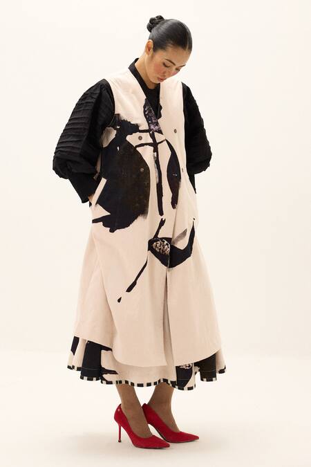 Shop Kharakapas White Corduroy V-neck Alum Stone Overlay Jacket Online at Aza Fashions Shop_Kharakapas_White Corduroy V-neck Alum Stone Overlay Jacket _Online_at_Aza_Fashions