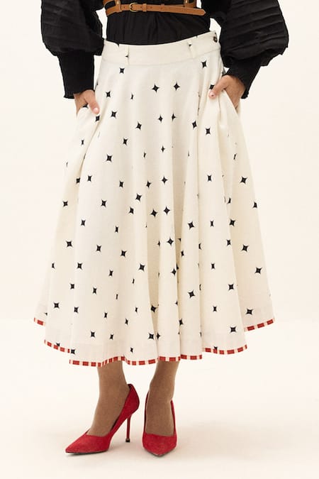 Shop_Kharakapas_White Cotton Mistwalk Printed Skirt _Online_at_Aza_Fashions