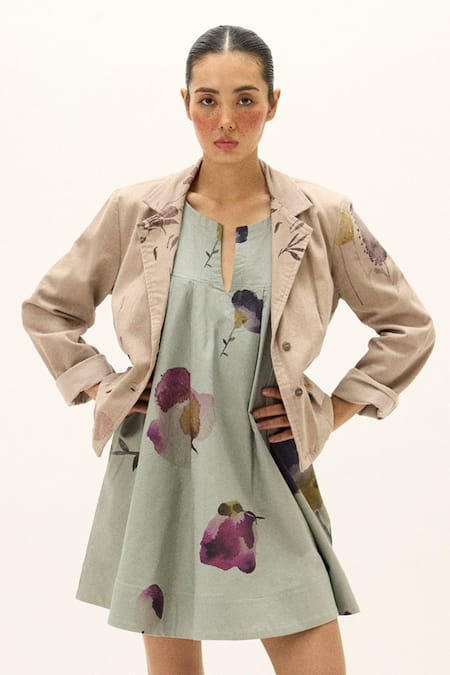 Buy_Kharakapas_Gray Cotton Cera Printed Blazer 