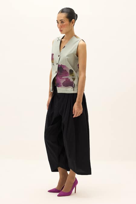 Buy_Kharakapas_Black Cotton, Poplin Echo Pant _Online_at_Aza_Fashions