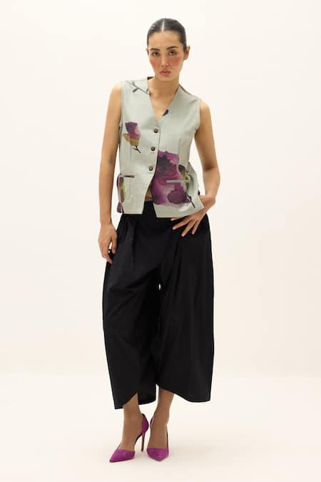 Kharakapas_Black Cotton, Poplin Echo Pant _at_Aza_Fashions