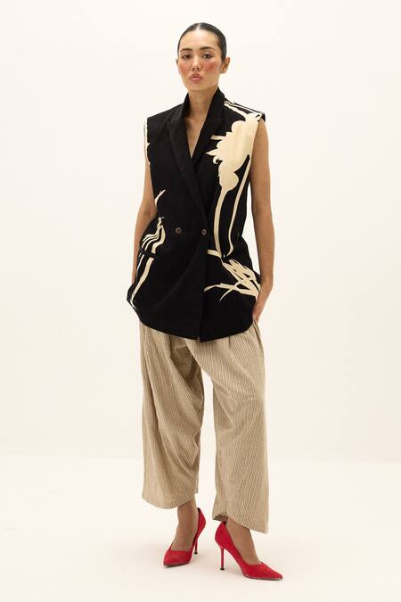 Buy_Kharakapas_Black Corduroy, Cotton Haze Printed Blazer 
