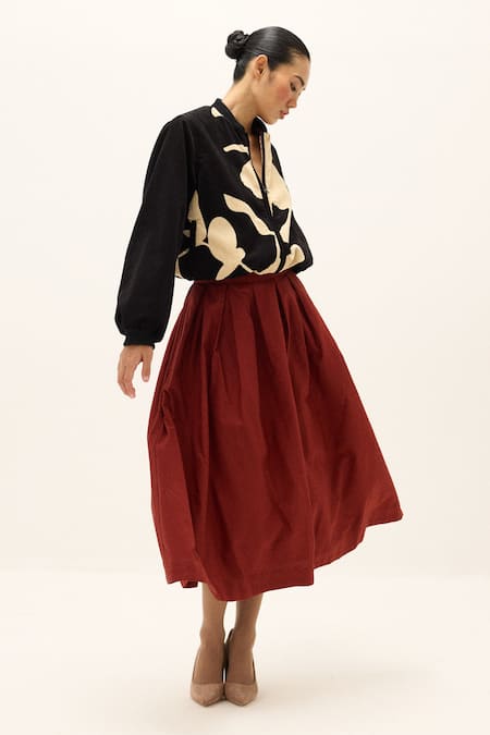 Kharakapas_Red Cotton Rowan Skirt _Online_at_Aza_Fashions