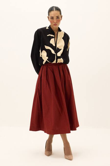 Buy_Kharakapas_Red Cotton Rowan Skirt _Online_at_Aza_Fashions