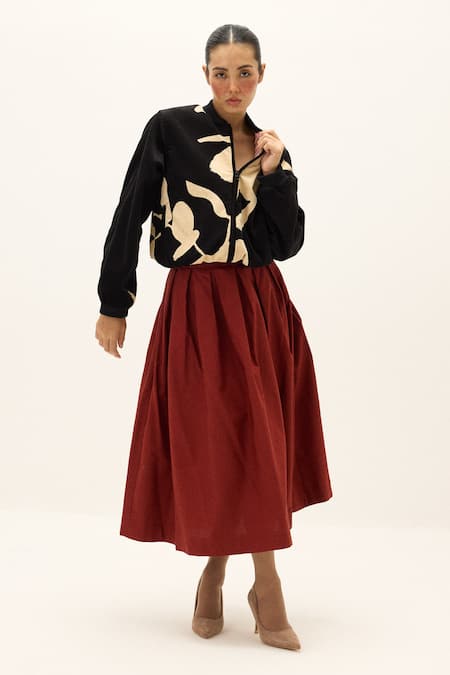 Buy_Kharakapas_Red Cotton Rowan Skirt 