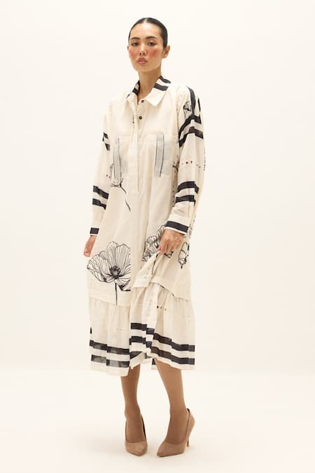 Buy Kharakapas White Cotton Collared Frostline Dress Online at Aza Fashions Buy_Kharakapas_White Cotton Collared Frostline Dress _Online_at_Aza_Fashions