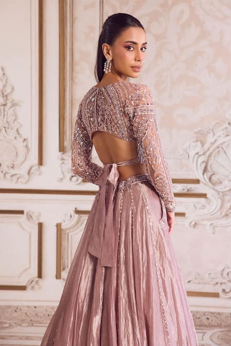 Label Sanya Gulati Rose Tissue Embroidered Lehenga Set 