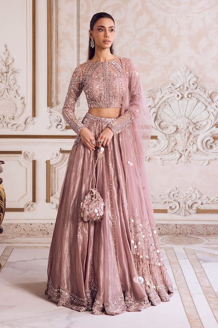 Label Sanya Gulati Rose Tissue Embroidered Lehenga Set 