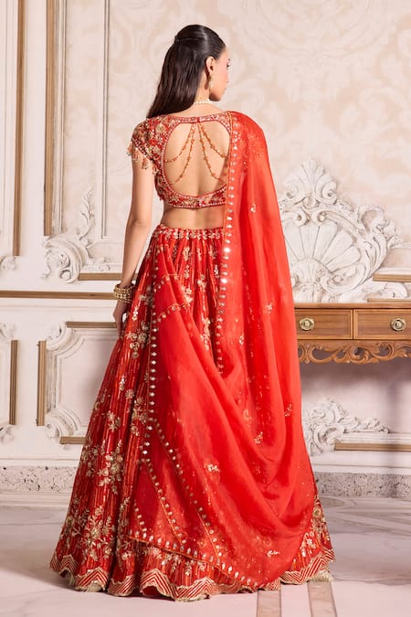 Label Sanya Gulati Rust Organza Embroidered Bridal Lehenga Set 