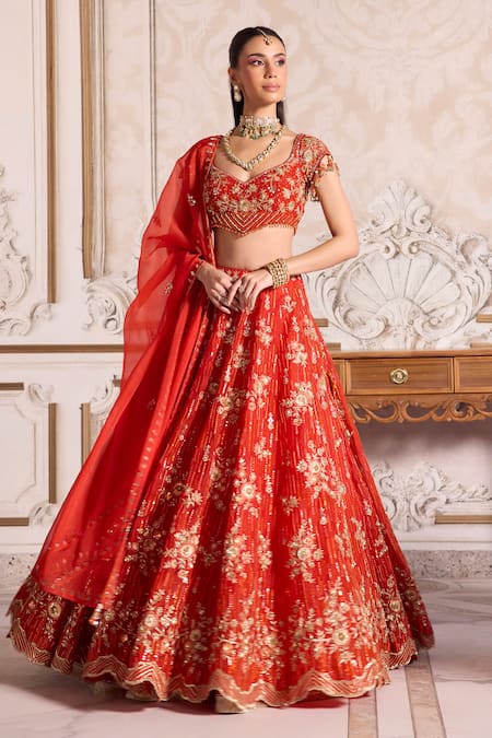 Label Sanya Gulati Rust Organza Embroidered Bridal Lehenga Set 