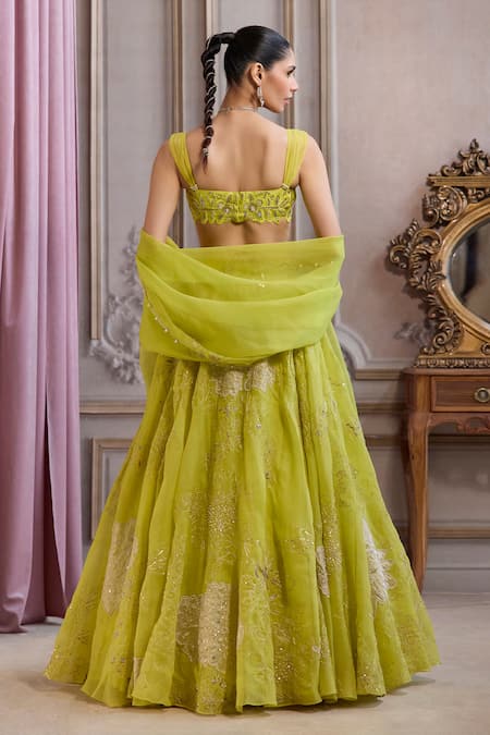 Label Sanya Gulati Neon Green Organza Lehenga Set 