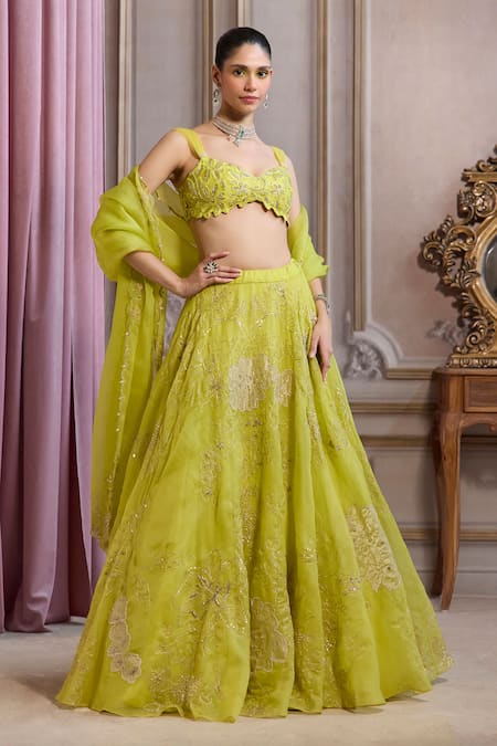 Label Sanya Gulati Neon Green Organza Lehenga Set 