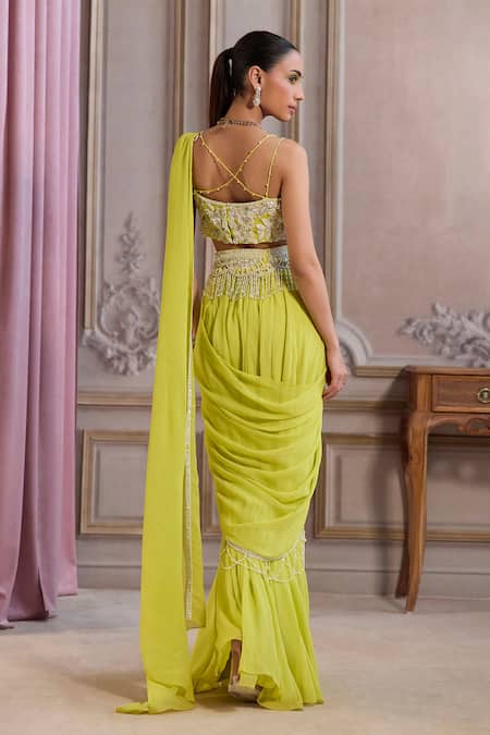 Label Sanya Gulati Pre-Draped Saree With Embroidered Blouse 