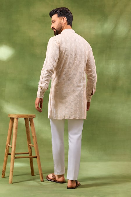 Spring Break Beige Geometric Embroidered Kurta Set 