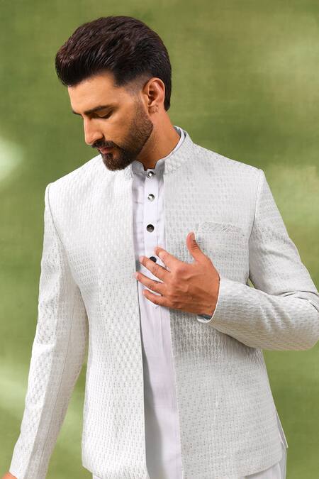 Spring Break Ivory Silk, Cotton Satin Embroidery Jacket And Kurta Set Online at Aza Fashions Spring Break_Ivory Silk, Cotton Satin Embroidery Jacket And Kurta Set _Online_at_Aza_Fashions