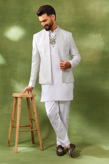Shop Spring Break Ivory Silk, Cotton Satin Embroidery Jacket And Kurta Set Online at Aza Fashions Shop_Spring Break_Ivory Silk, Cotton Satin Embroidery Jacket And Kurta Set _Online_at_Aza_Fashions