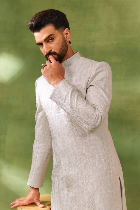 Buy Spring Break Ivory Silk, Cotton Satin Embroidery Sherwani Set Online at Aza Fashions Buy_Spring Break_Ivory Silk, Cotton Satin Embroidery Sherwani Set_Online_at_Aza_Fashions