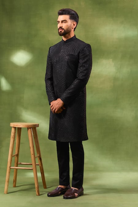 Spring Break Black Embroidered Sherwani Set 