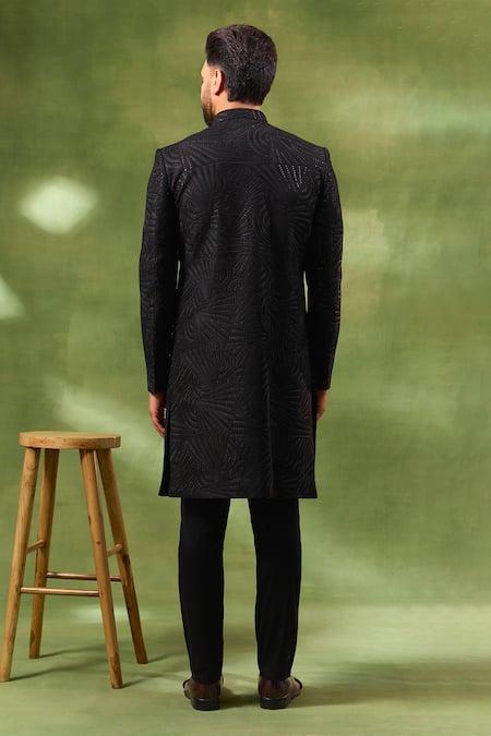 Spring Break Black Embroidered Sherwani Set 