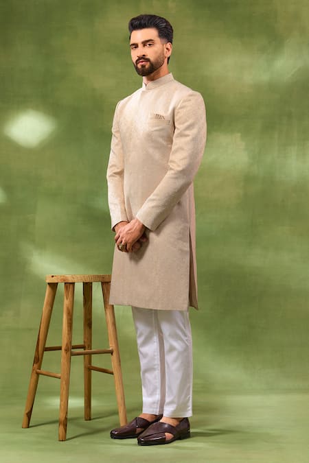 Spring Break Cream Embroidered Sherwani Set 