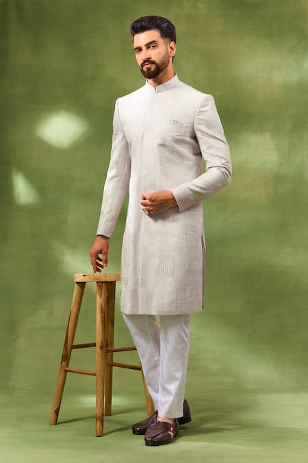 Spring Break Cream Embroidered Sherwani Set 