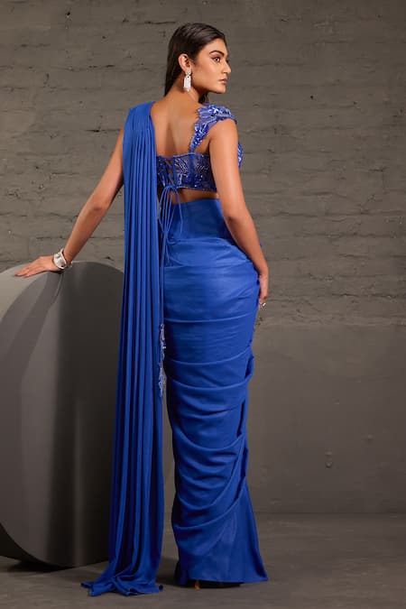 One Knot One By Ashna Metallic Pre-Draped Saree With Cutwork Blouse 