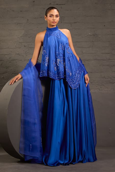 One Knot One By Ashna Hand Embroidered Tunic Sharara Set 