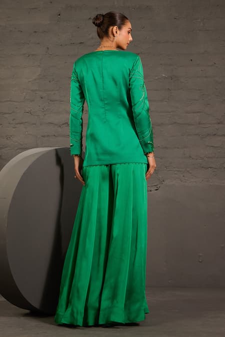 One Knot One By Ashna Sequins & Bead Hand Embroidered Tunic Sharara Set 