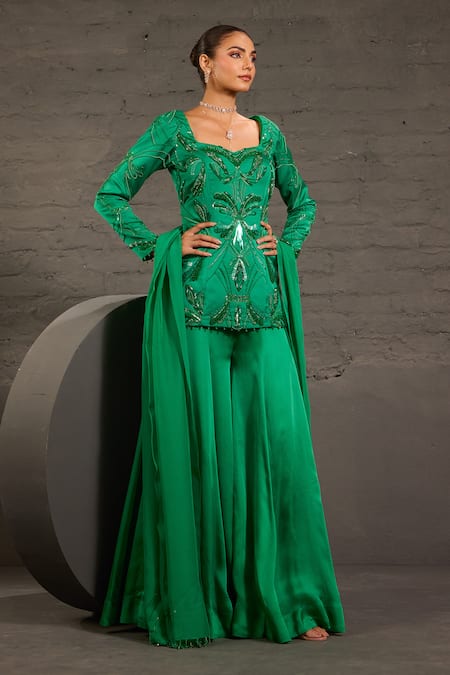 One Knot One By Ashna Sequins & Bead Hand Embroidered Tunic Sharara Set 